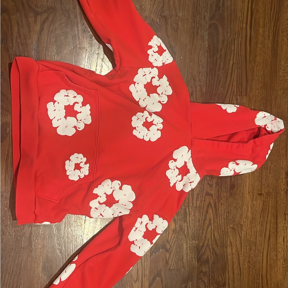 Red Hoodie with White Floral Design